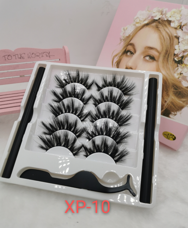 5 pairs synthetic eyelashes different style+2 eyeliner+1 tweezer, support need for 2years