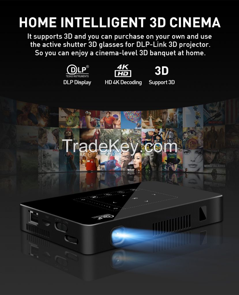 2021 Latest DLP  mini pocket Android 9.0 smart portable 4K home theater projector