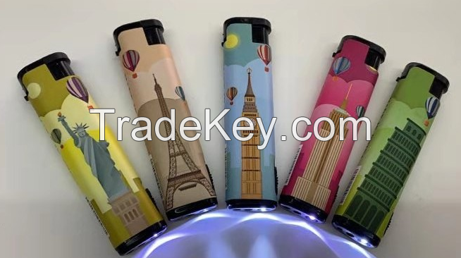 Cigarette electronic gas lighters with LED lamp
