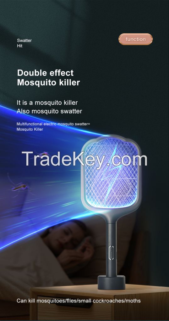 2021 Rechargeable Portable Electronic Mosquito Killer Bat With UV Tempt Light