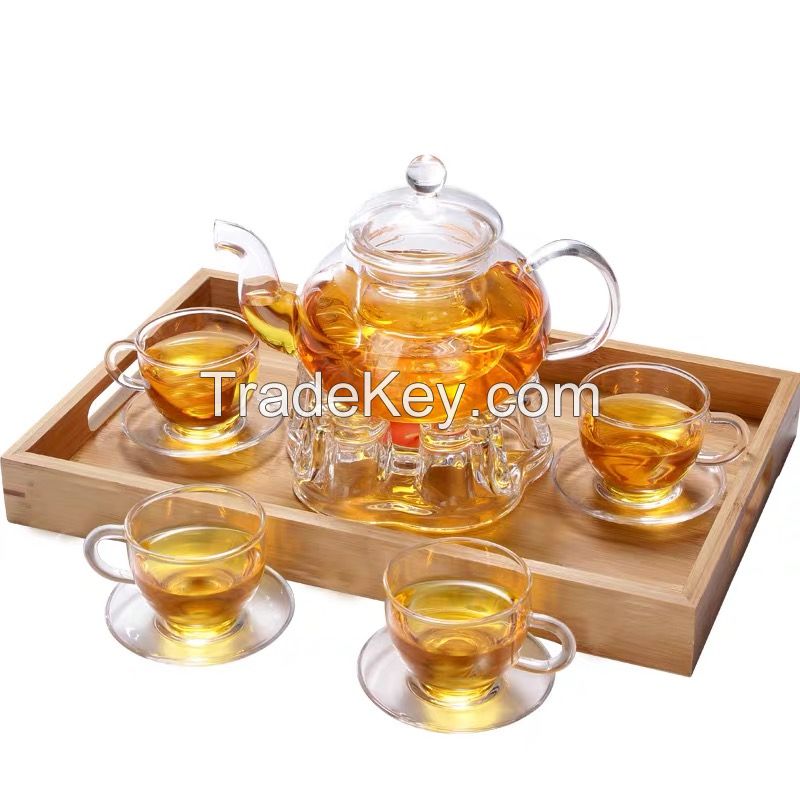 gift packing 6 cups pyrex glass teapot sets with warmer