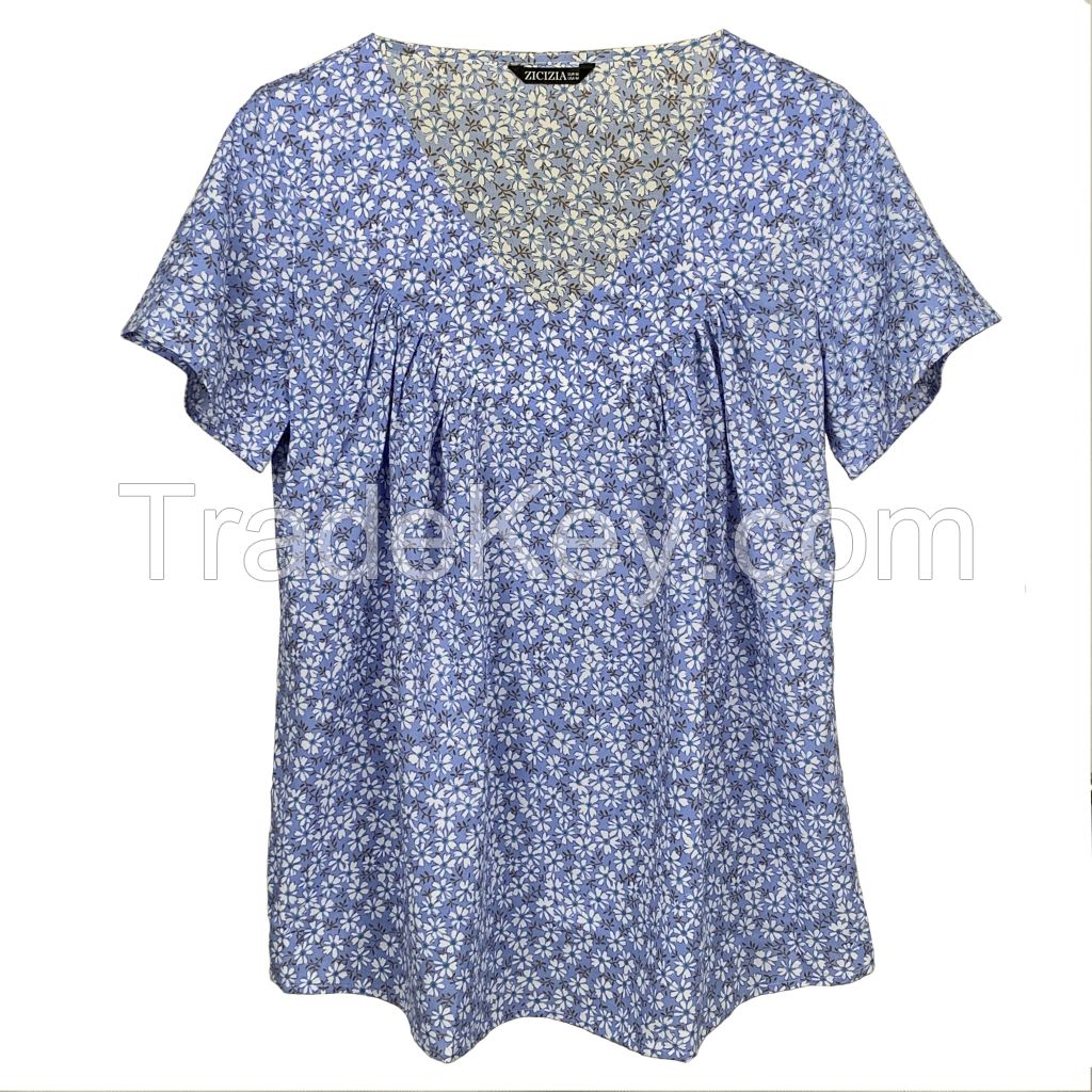 Women's Floral V Neck Short Sleeve Blouse Shirt