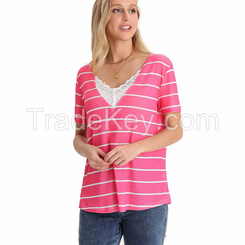 Women's Stripe V Neck Tee Top