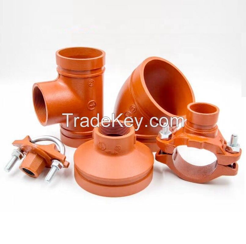 red or blue  ductile iron grooved pipe fittings for fire system