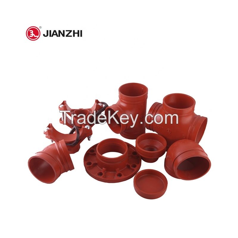 FM/UL Standard ductile cast iron grooved pipe fittings red blue colour