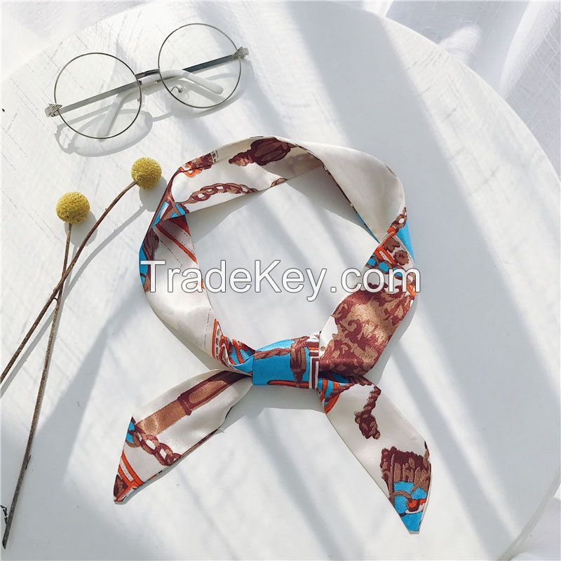 Female spring and autumn joker ribbon decoration thin scarf square South Korea with suit scarf