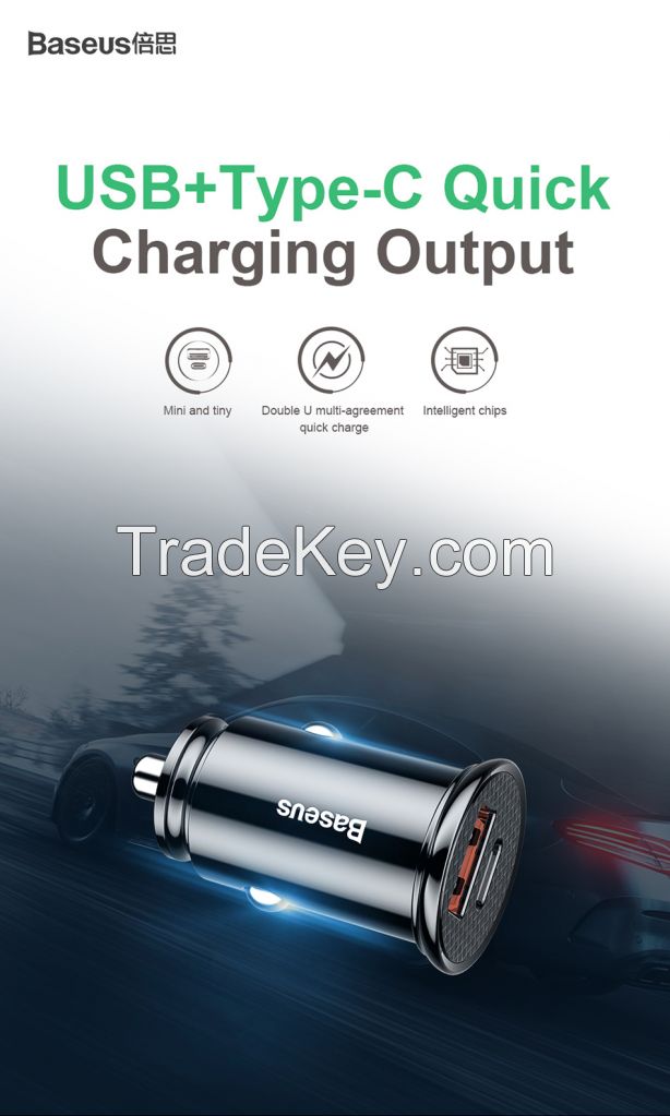 Baseus USB Car Charger Quick Charge 4.0 QC4.0 QC3.0 QC SCP 5A PD Type C 30W Fast Car USB Charger For iPhone Xiaomi Mobile Phone