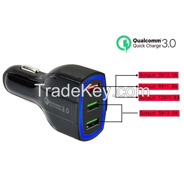 The Best Car charger 3USB carcharger QC3.0+3.5A for Hua Wei Samsung fast charging usb charger adapter MAX 7A/35W
