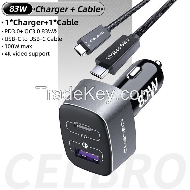 The Best Car charger 83W USB Car Charger 2 port USB C PD Dual port QC 3.0 Quick Charger for iPhone Samsung Huawei PD 3.0 Fast Charge Carcharger TypeC.