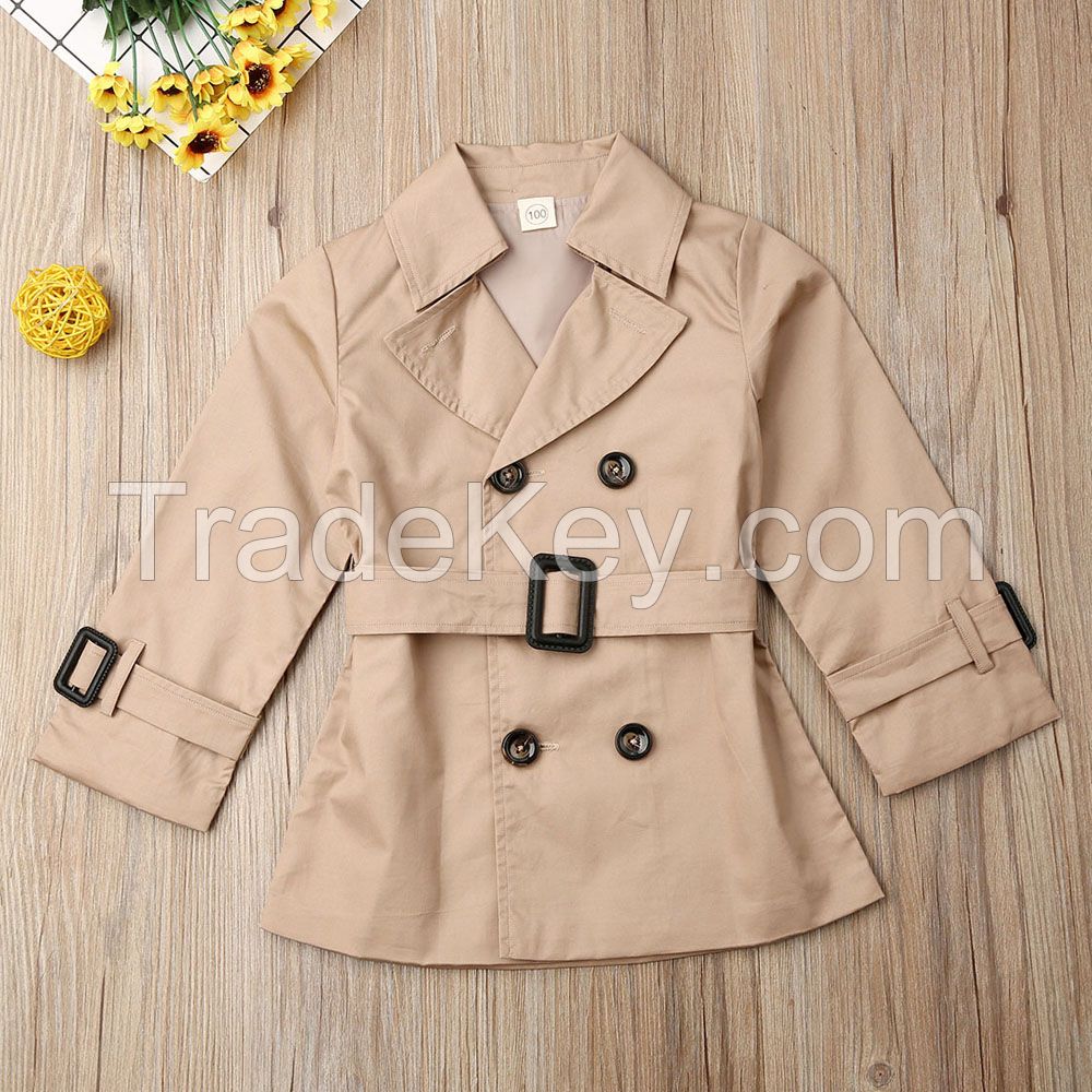Girls Jacket Children's Double-breasted Lapel Trench Long Sleeve Coat Kids Winter Trench Wind Dust Casual Slim Fit Outerwear