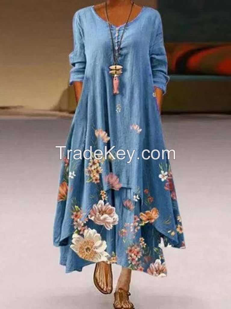Dress 2021 summer style an fashion popular printed long sleeved dress female ins online trend hot sale B060