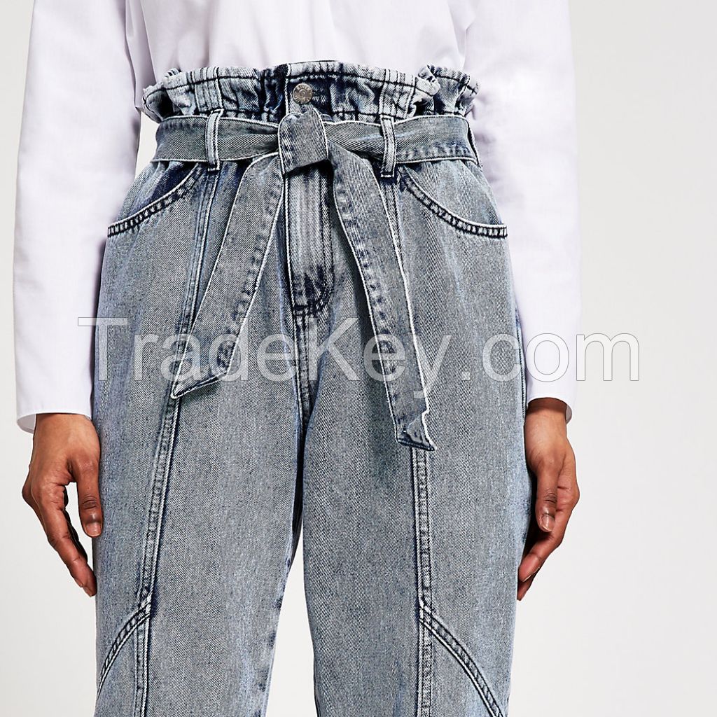 Petite blue acid wash paperbag Mom jeans