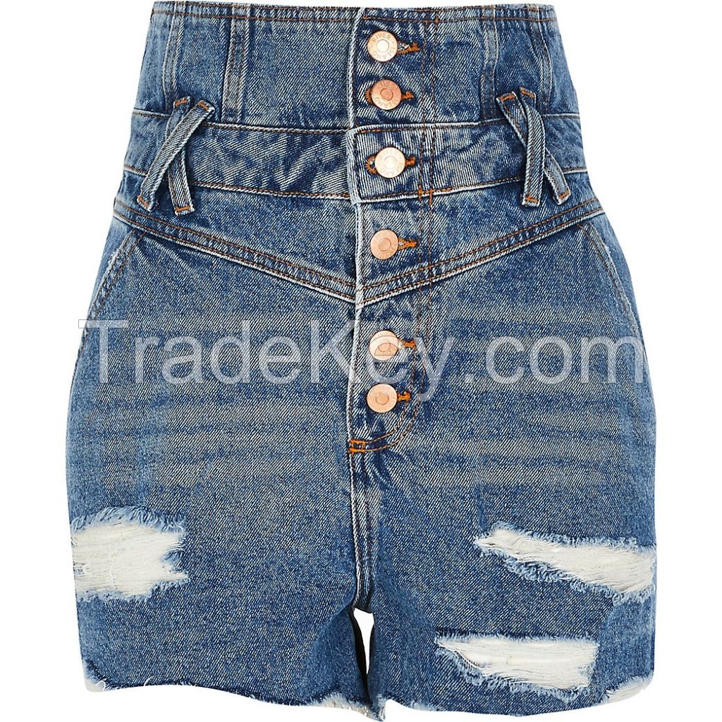 Denim high waist distressed short