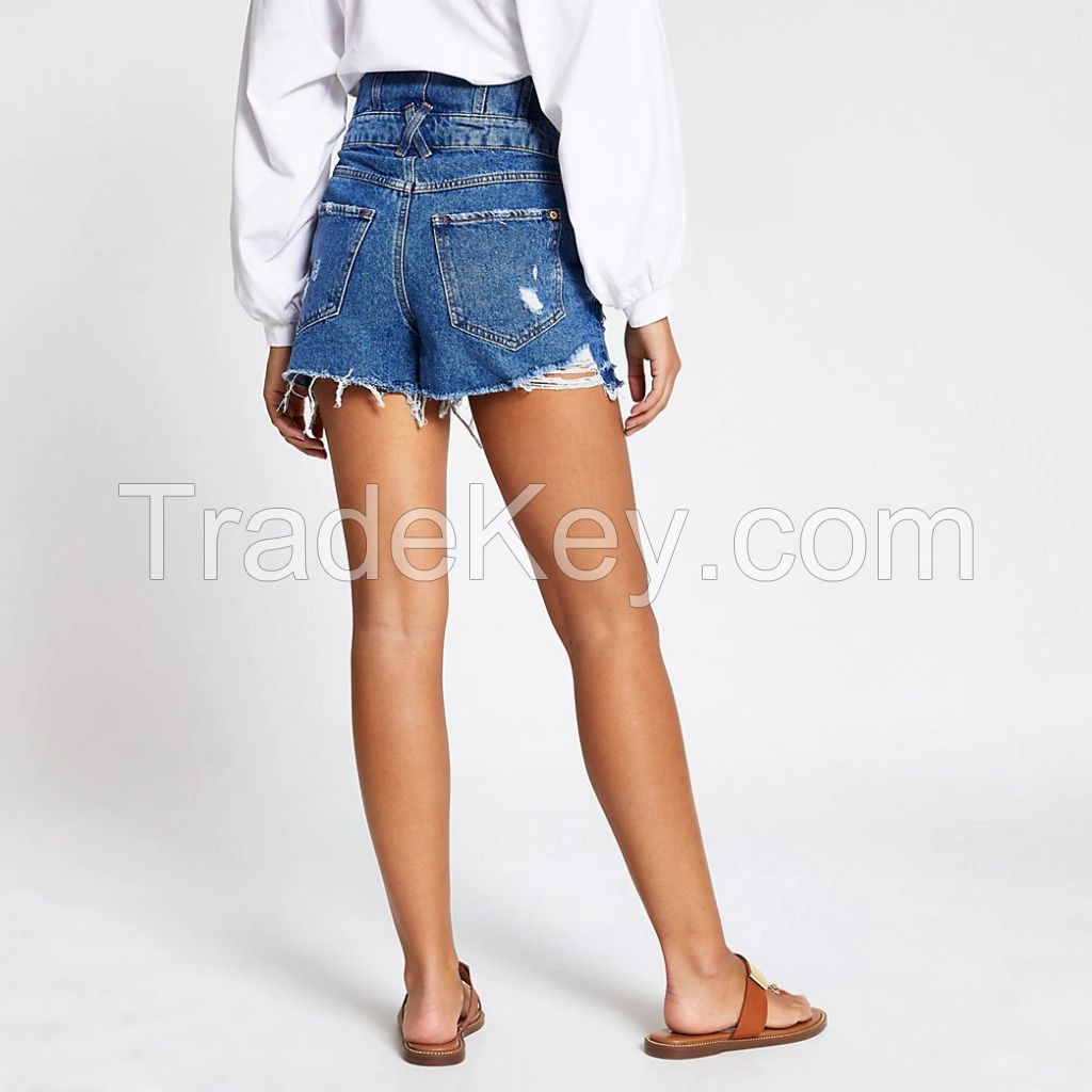 Denim high waist distressed short