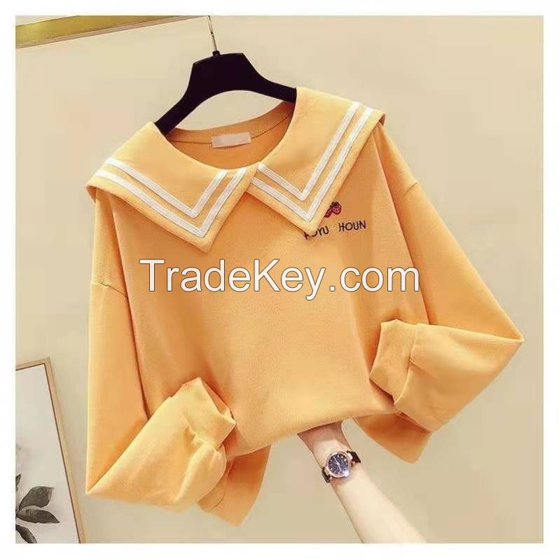 New spring and autumn navy collar pure color girl's sweaters/hoodie