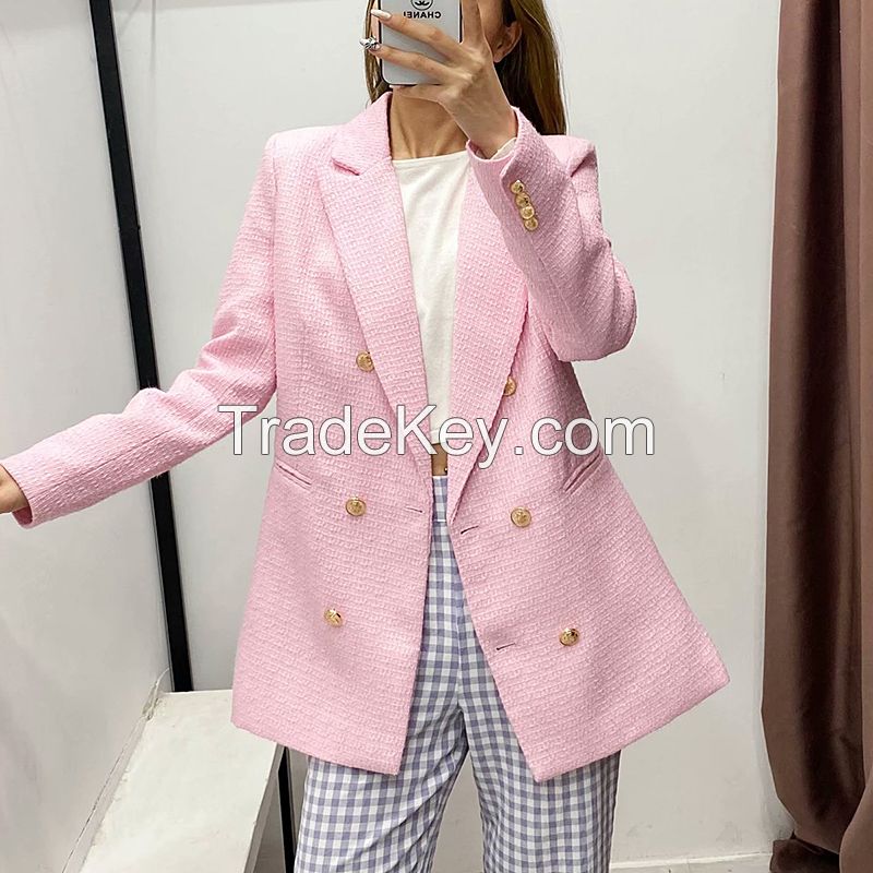 MXTIN 2021 Women Spring Vintage Double Breasted Solid Blazers And Jackets Fashion Turn-down Collar Slim Female Blazer Coat