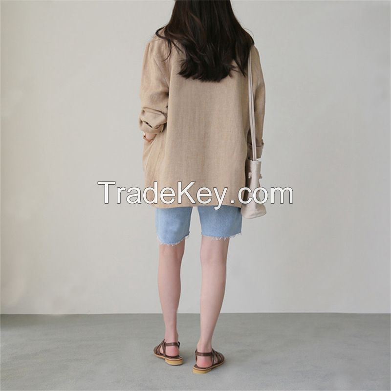 Nomikuma Cotton Linen Blazer Women 2021 New Arrival Ropa Mujer Solid Color Single Button Long Sleeve Jackets Casual All-match