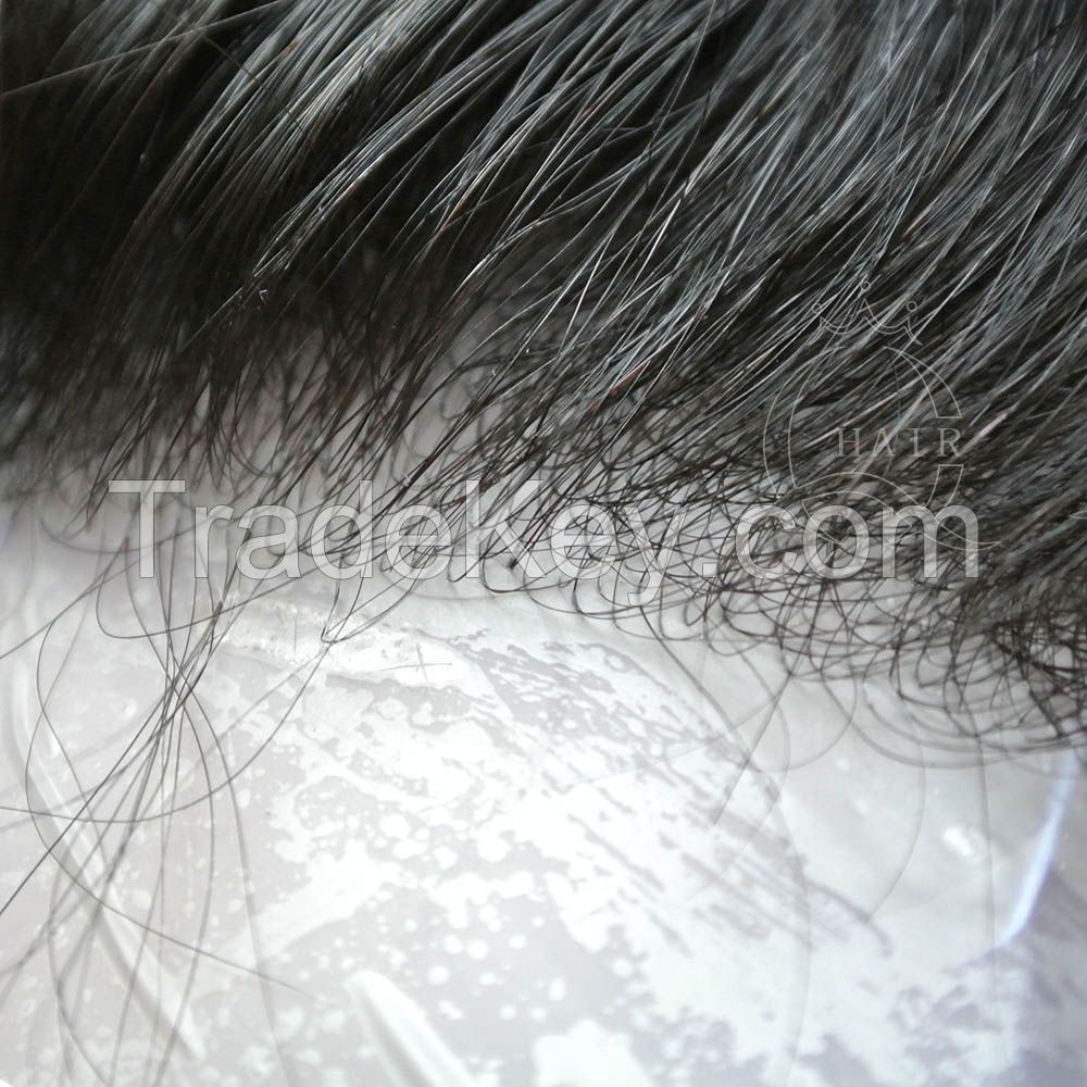 Invisible Mens Hair Wigs 100% Human Hair 100% Unprocessed Hair Replacement Ultra Thin Skin Toupee Poly Hairpiece PU Systems
