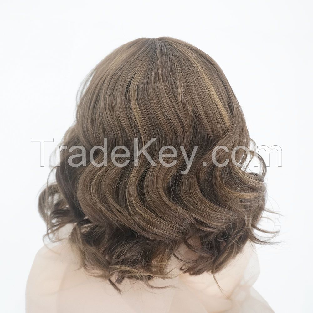 A13 inches brown color with highlight 6810 hand-tied skin top jewish wig