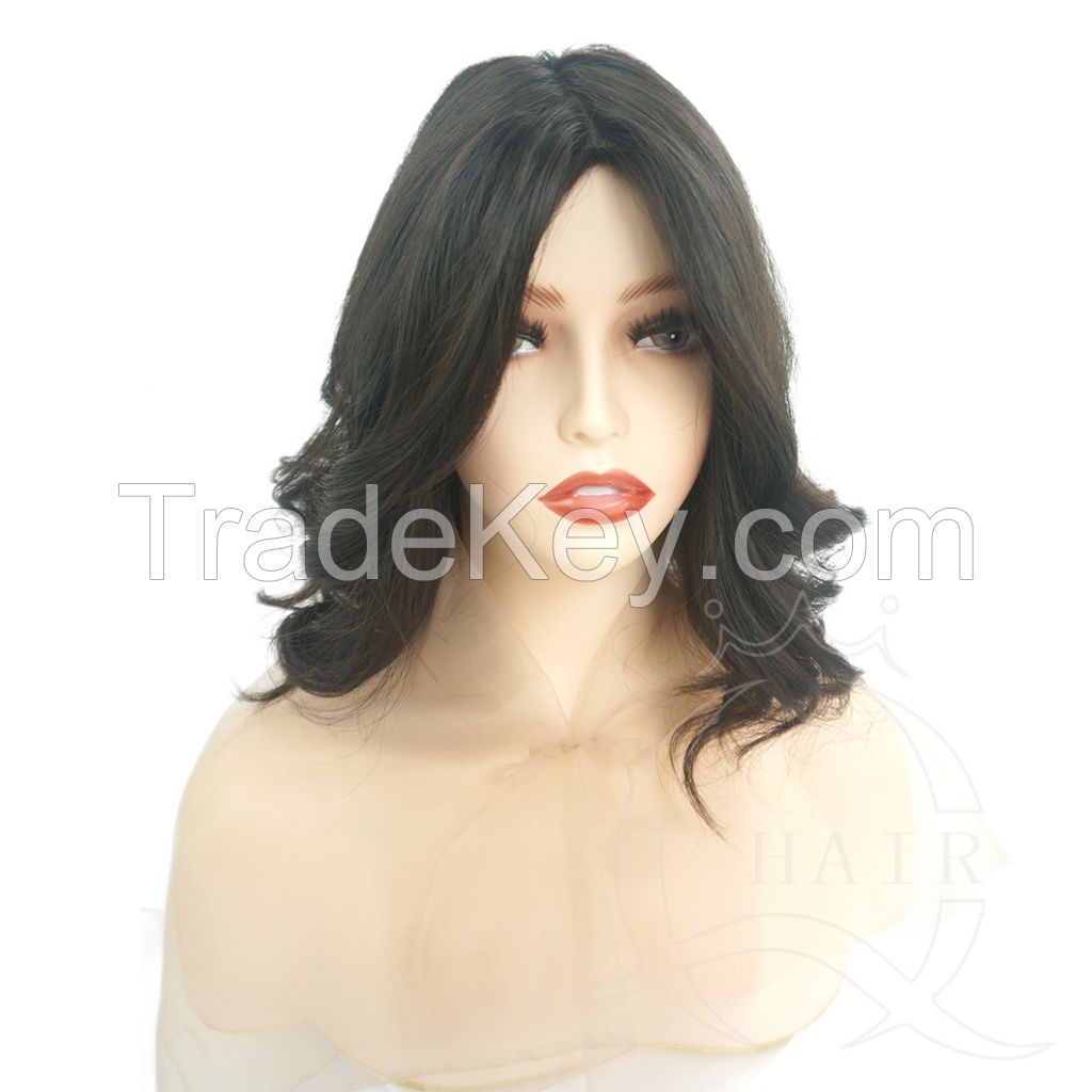 16 inches color 2-6# highlight heavy density silk top jewish wig one time wave virgin hair wig