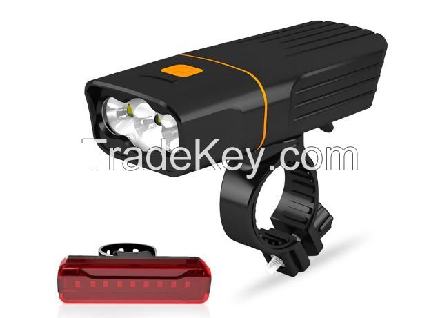 USB Rechargeable Bike Light Set, 3000 Lumens Bike Headlight 3 LED