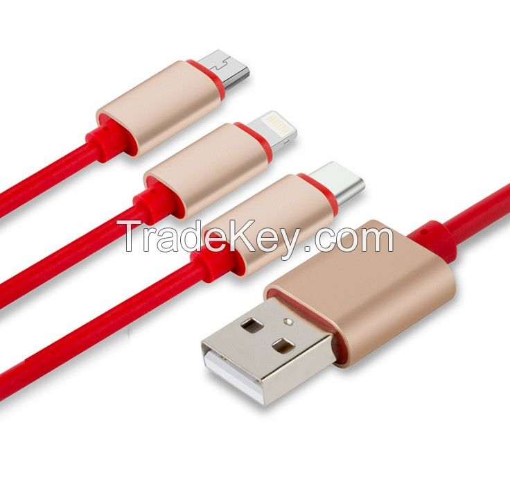 cable One with three fast charging 3A data cable Three in one USB