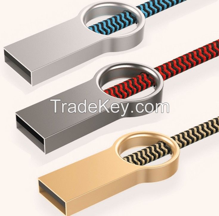 Zinc alloy braided USB data cable Ring creative data cable fastcharger