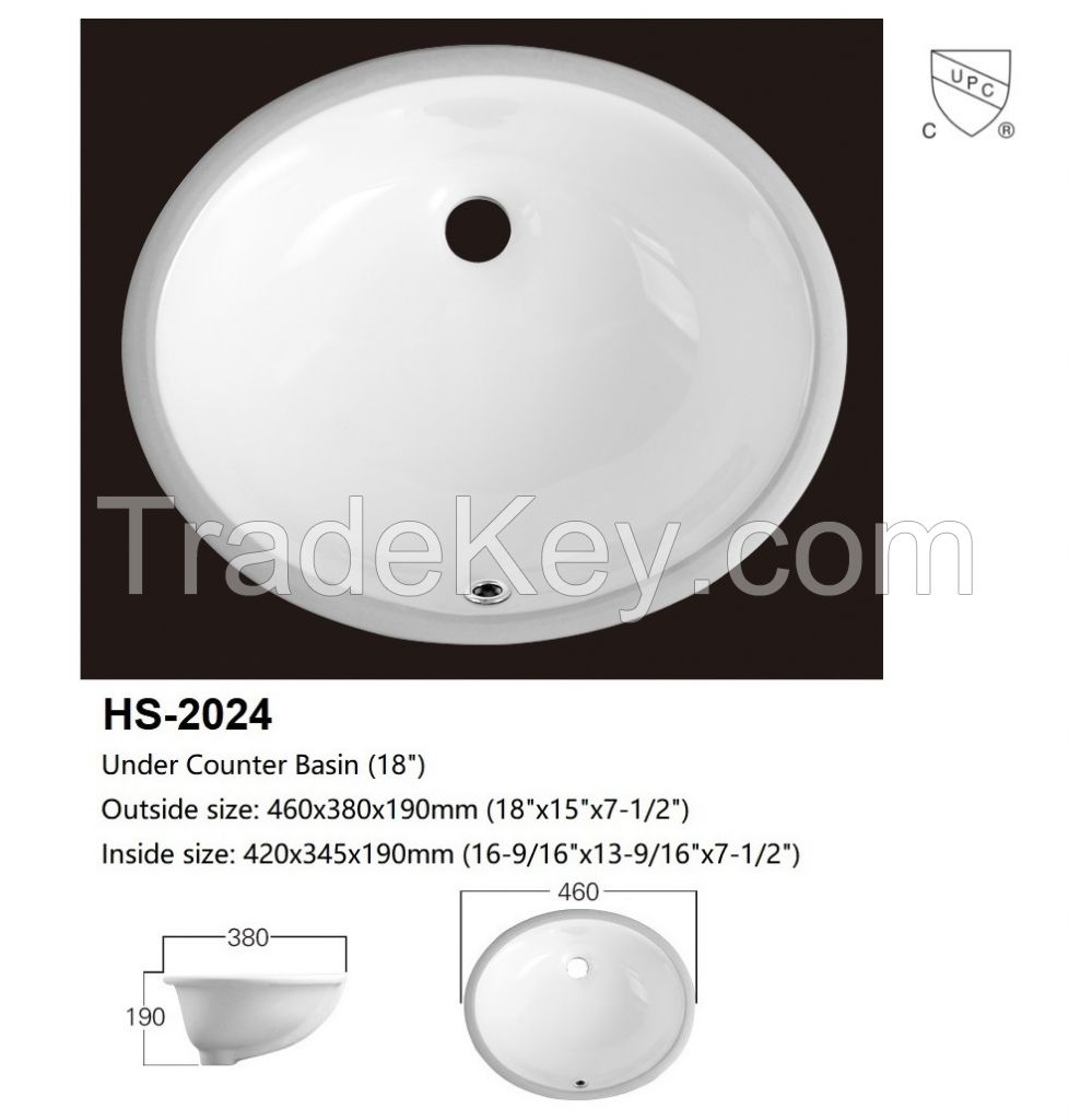HS-2024 undermount basin 18" oval shape