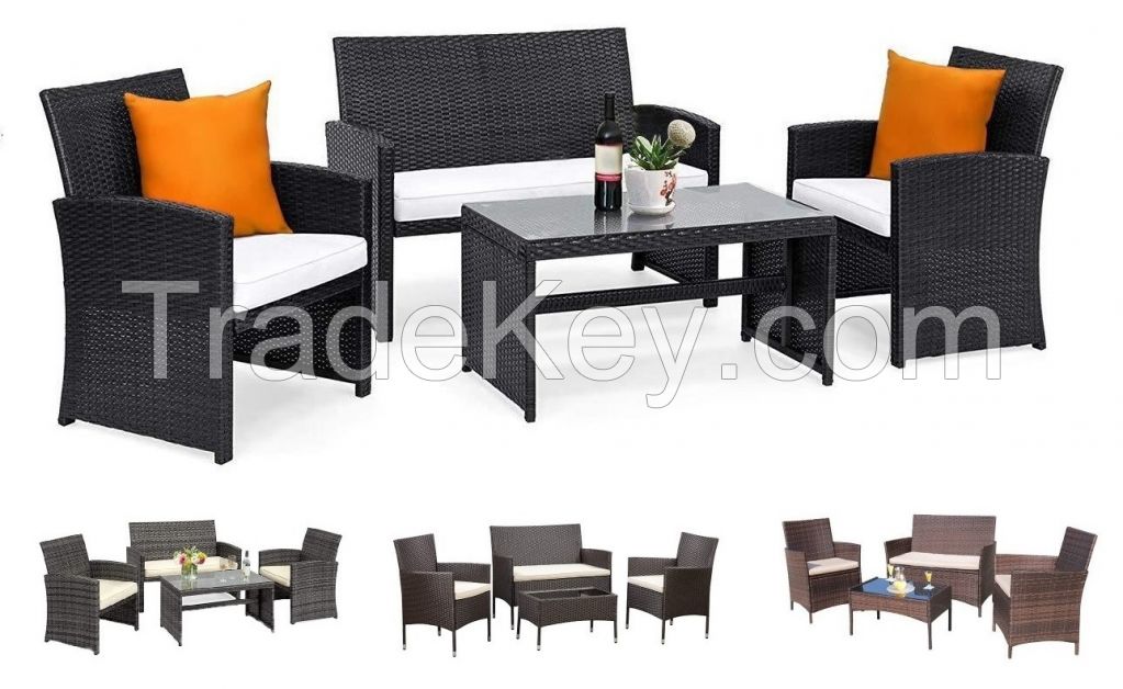 Hot sell cheap 4 Pieces Rattan Wicker Outdoor Furniture Set garden furniture set rattan table and chairs