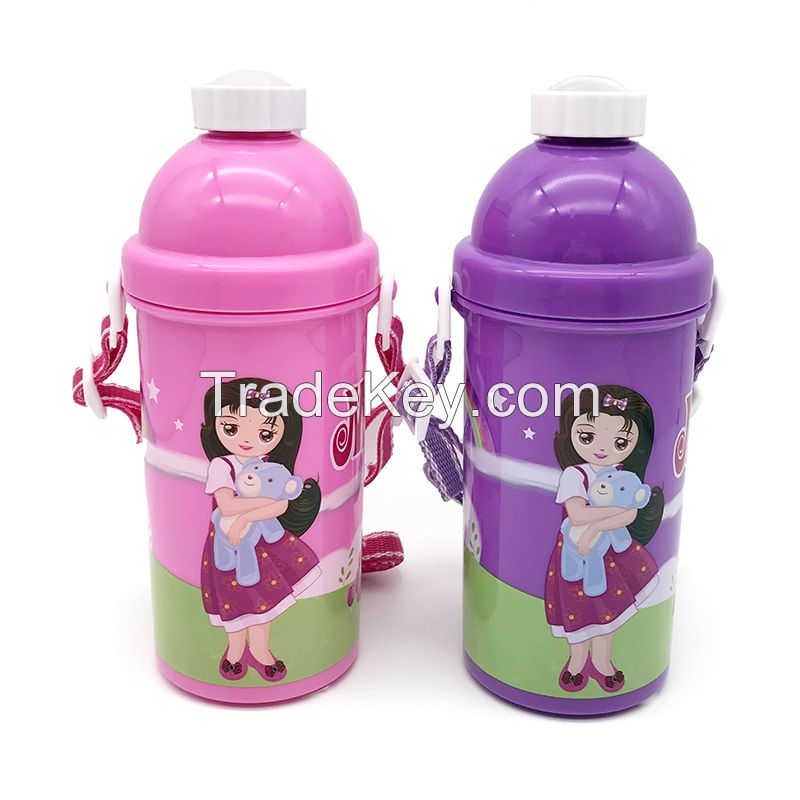 Back To School Outdoor Camping BPA Free Cartoon Water Bottle With Rope