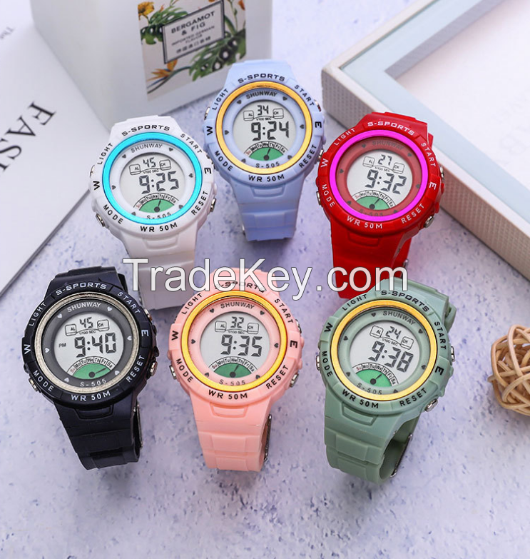 Electronic watch 50 meters deep waterproof male and female Macaron universal watch children's student chronograph sports watch