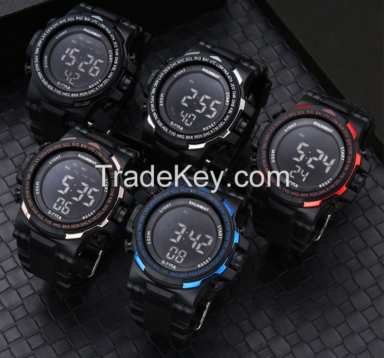 New black screen electronic waterproof watch fashion sports multi-function electronic watch couple luminous watch