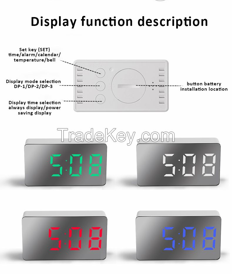 Multifunctional LED mirror portable mini alarm clock