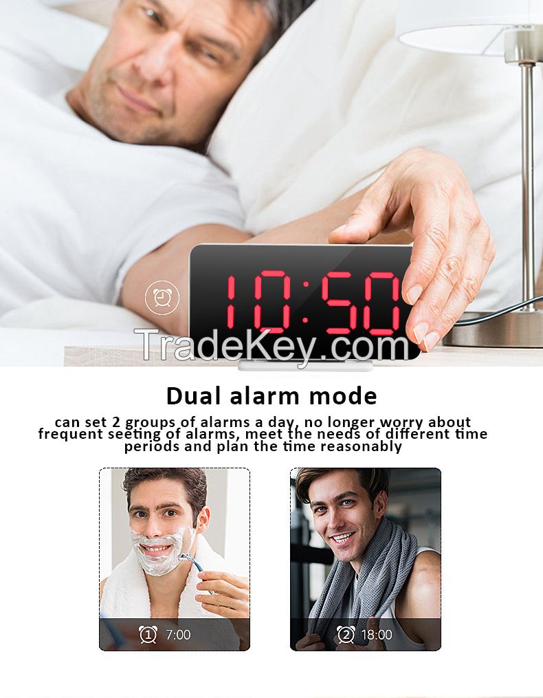Multifunctional mirror HD LED music digital alarm clock