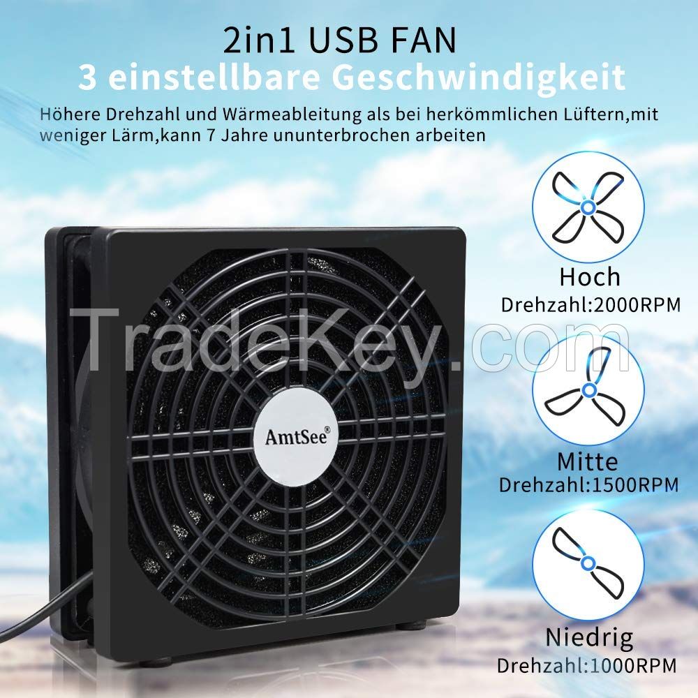 USB Fan 125mm Cooling Fan 3 Adjustable Wind Speed Computer Fan 5V Radiator  Quiet Case Fan 12cm Compatible PC Fan for Computer / PS4 / TV Box / AV Cabinet / Router