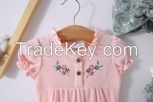 Spring summer short sleeve Infant Clothing ribbed baby romper clothes solid color newborn baby bodysuits