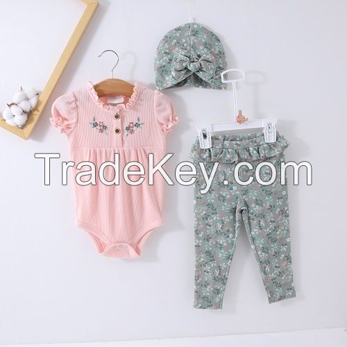 Spring summer short sleeve Infant Clothing ribbed baby romper clothes solid color newborn baby bodysuits