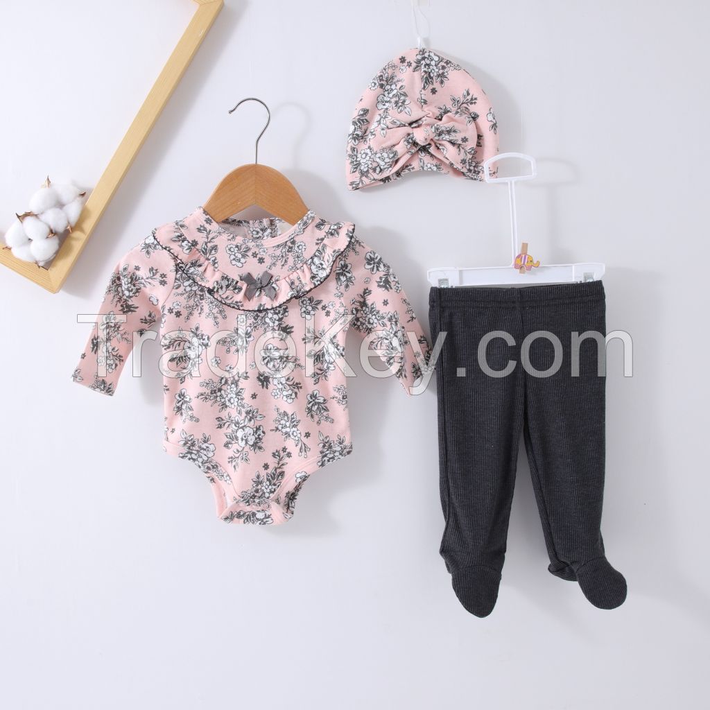 CVC Boutique Lace Ruffle Toddler Clothing Baby Suit 2pc footed jumpsuit set