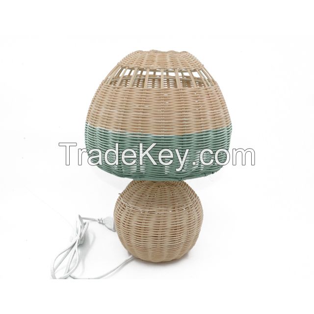Wholesale hand knitted mushroom shaped blue natural color mixed Woven rattan Bedroom home hotel decor Modern Ceiling Lampshade Rattan Lamp Shade