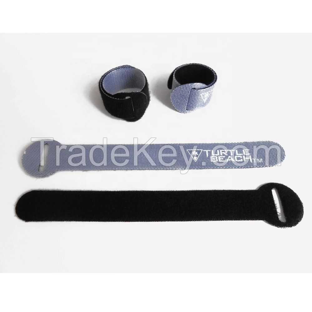 Logo printed double sided self holding velcro tie strap customized