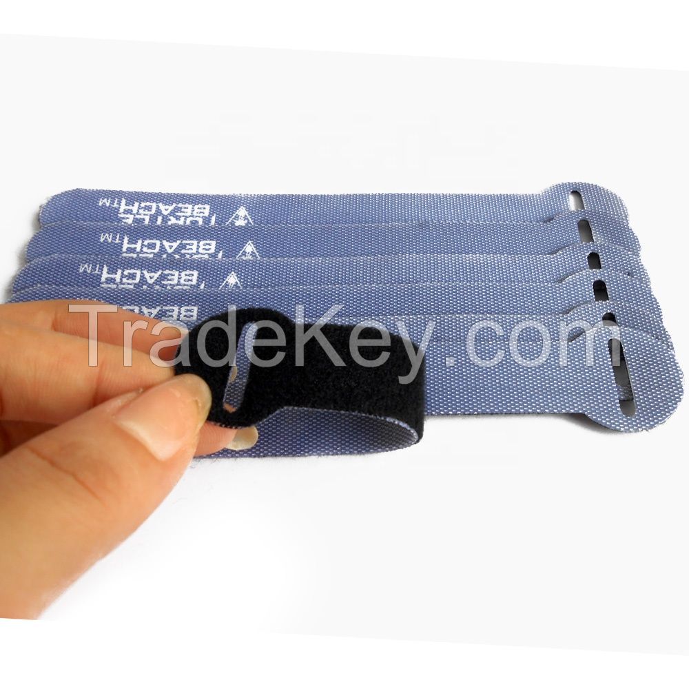 Logo printed double sided self holding velcro tie strap customized