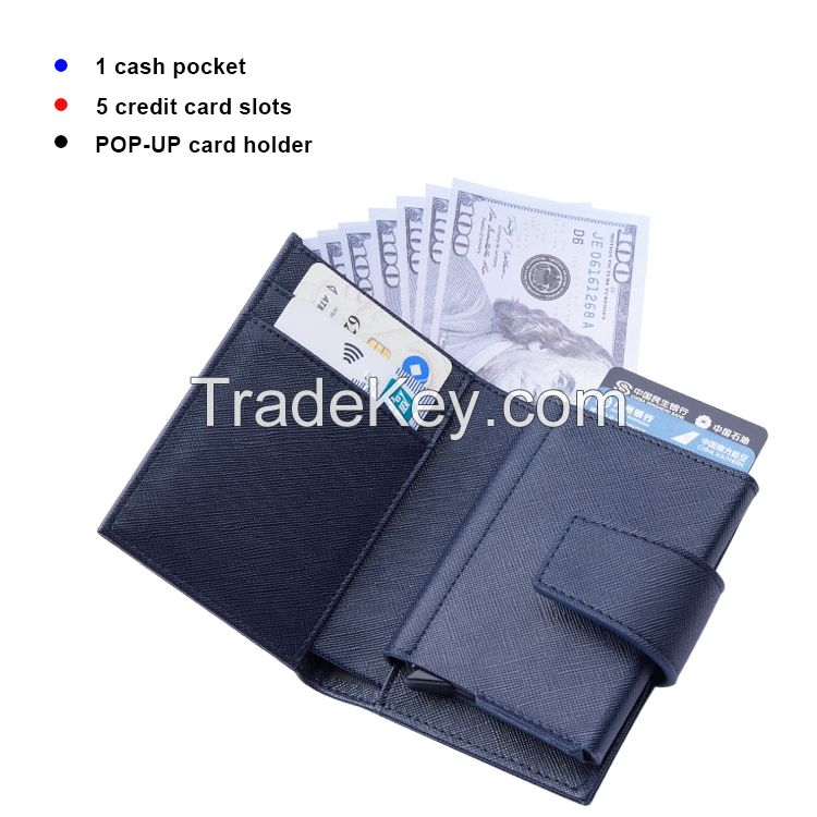 Business Smart Automatic Mini Atm Credit Card Holder Short Wallet with Cash Embossed Pop-up Wallet