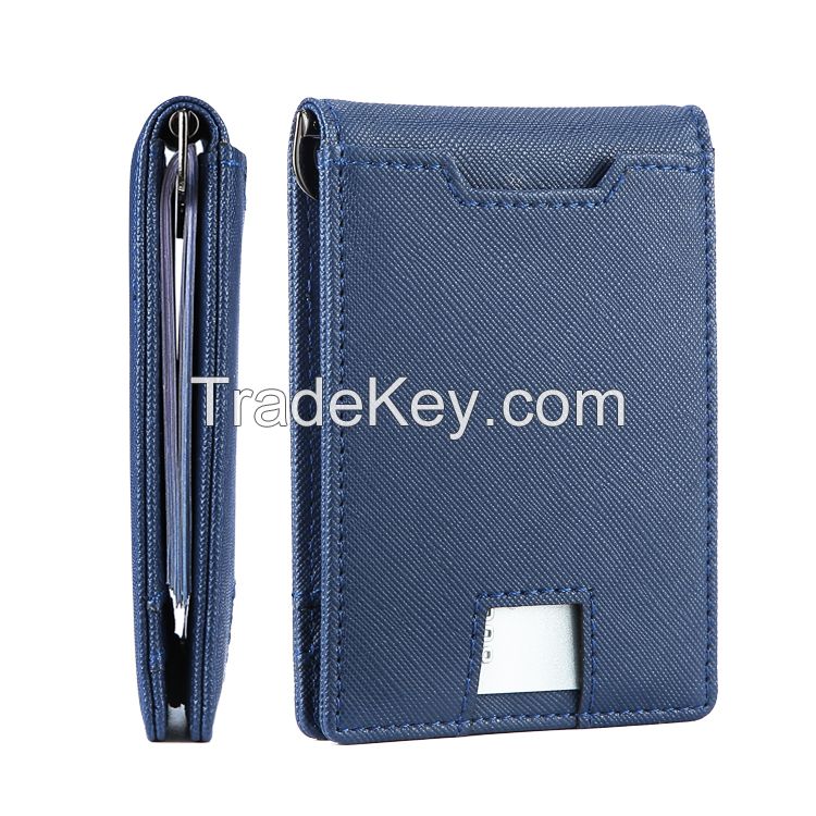 2021 Men Wallet Custom Leather Designer Card Holder Wallet Mini Slim RFID Blocking Money Clip Wallet