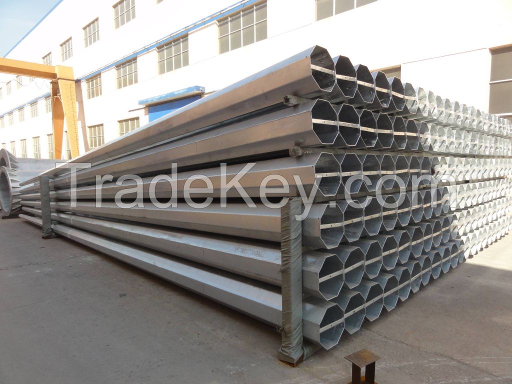 12m Africa Galvanized Steel Pole , Steel Utility Poles With 3 arms