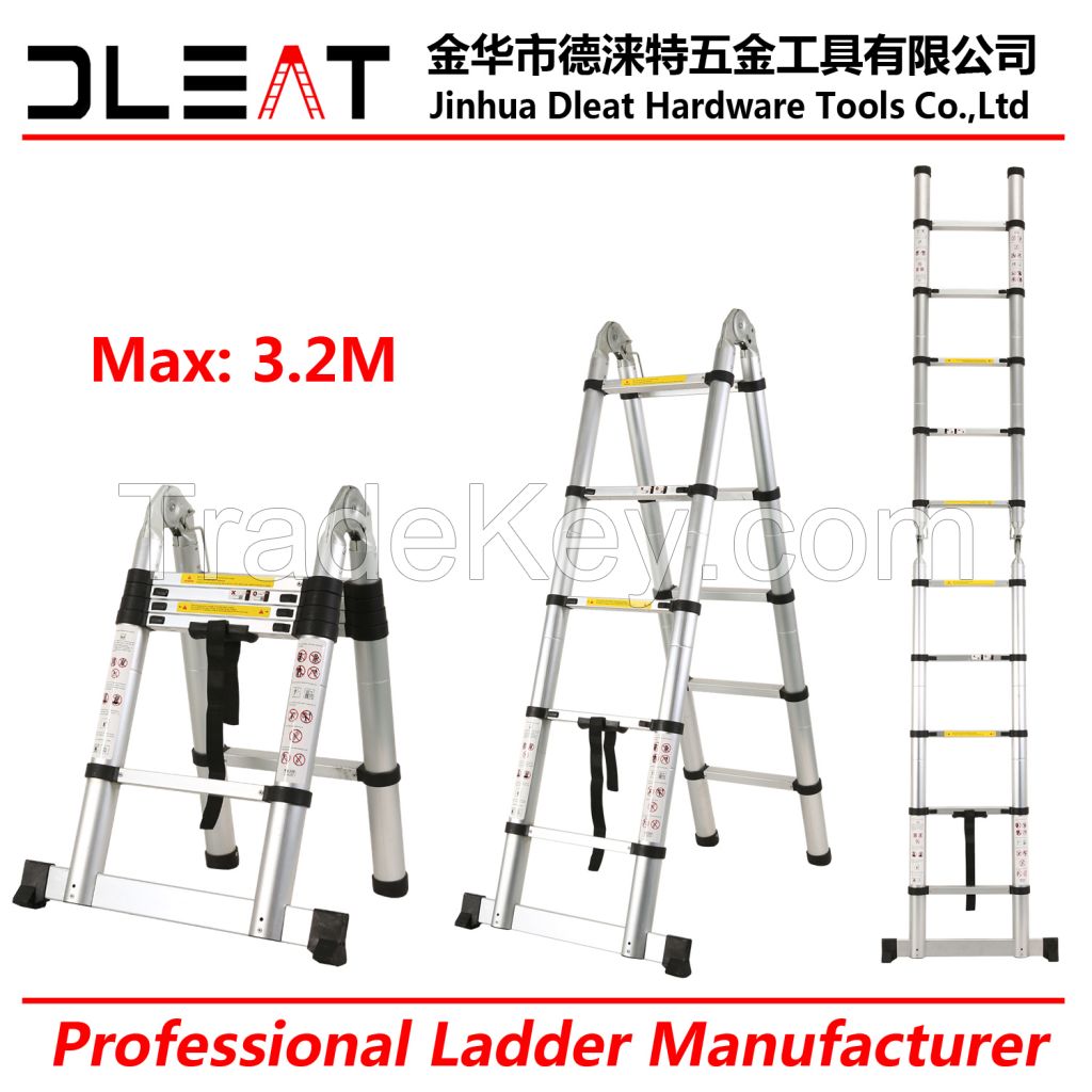 Dleat 1.6m+1.6m aluminum double telescopic ladder