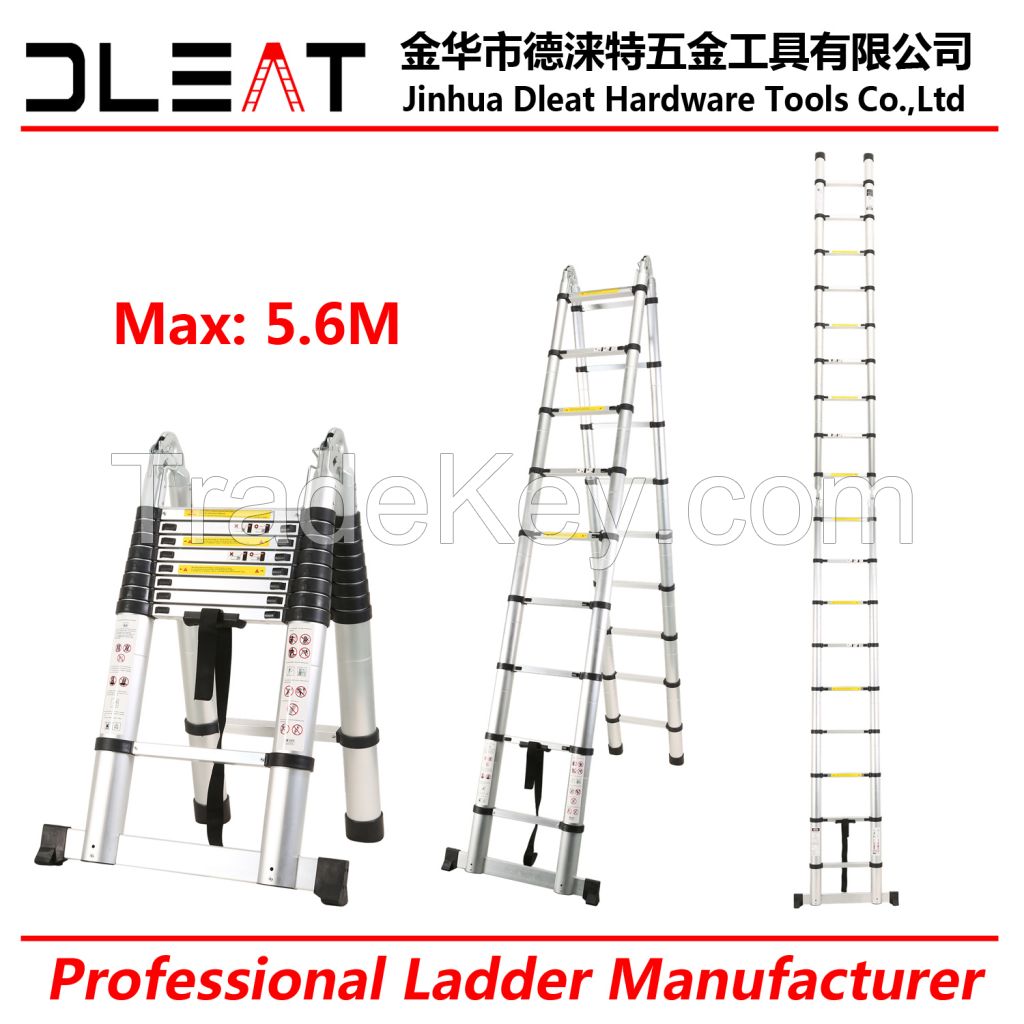 Dleat 2.8m+2.8m aluminum double telescopic ladder