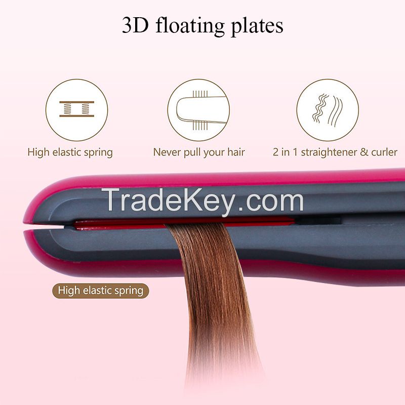 Fashion design 2 in 1 hair curling iron hair straightener tourmaline ceramic 3D floating plate 