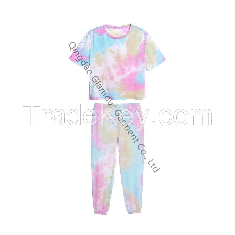 2021 Summer Children Kids Boy Girls Cotton Tie Dye Pajama Set