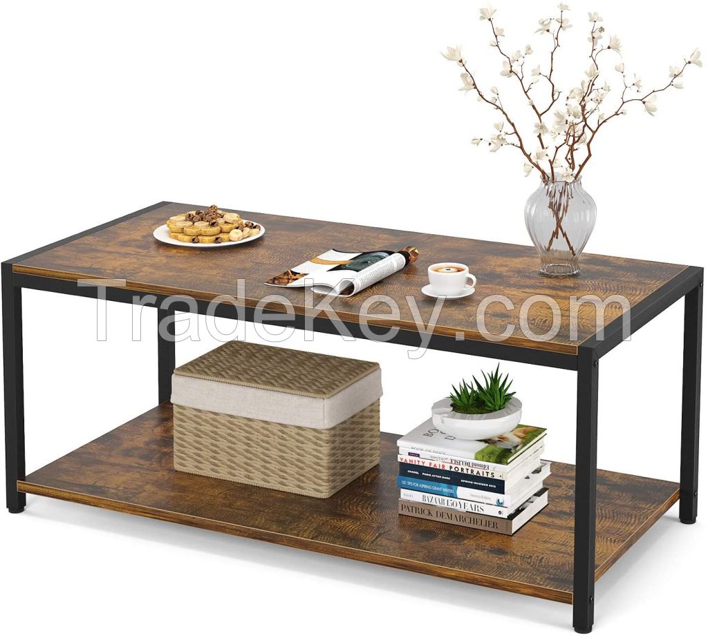 rustic color coffee table with metal frame and legs