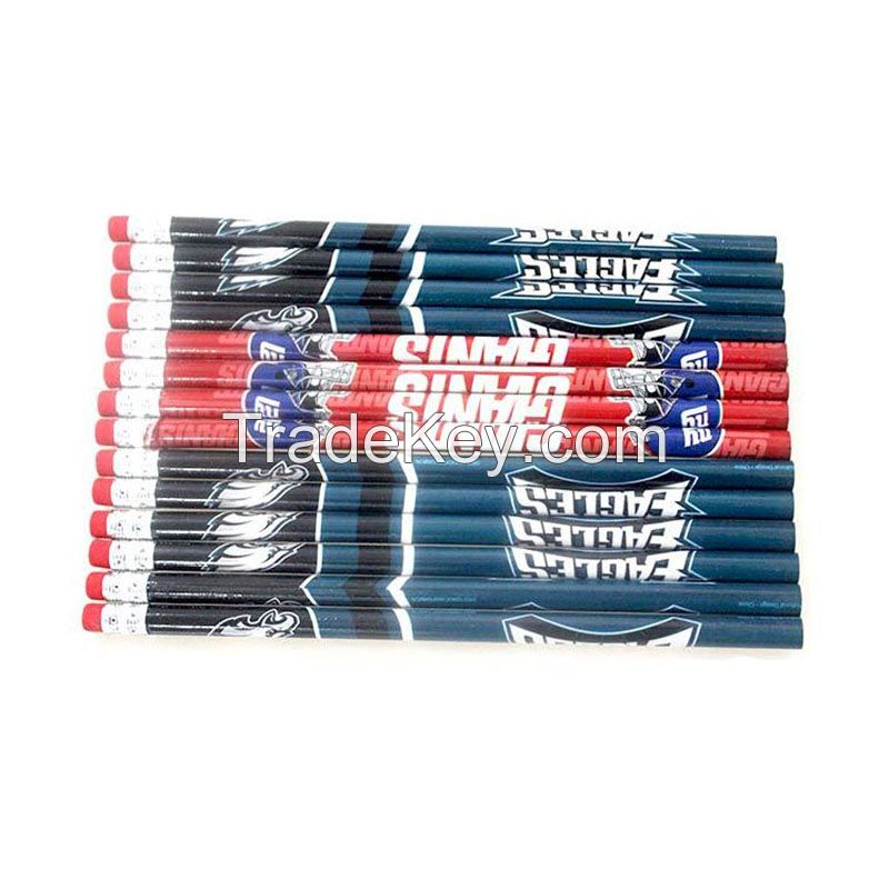  factory wholesale Custom logo Cartoon Printed Personalised Pencil custom Printed Pencil Brand HB Wooden Pencil with Eraser Set